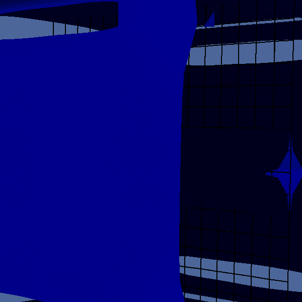 Visualization of the refinement iterations with the c=1 isosurface, colored with the level of refinement. The results form the last iteration are poorly displayed as it entails data at a sub-pixel resolution