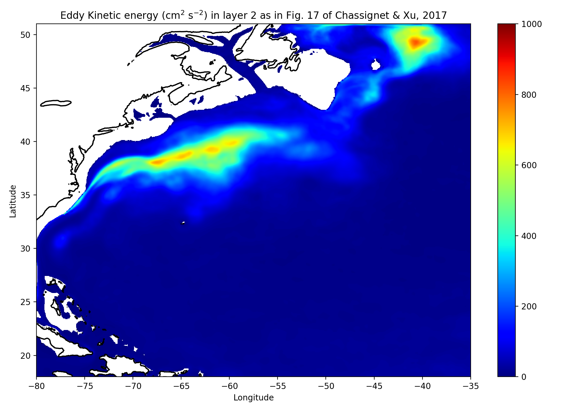 EKE in layer 2 (750–500 m), Basilisk, 1/24 degree
