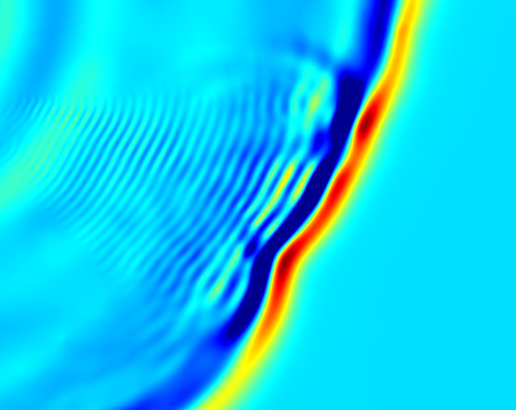 Leading wave front after two hours