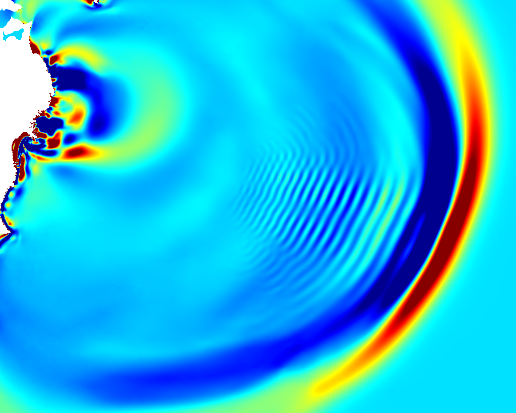 Leading wave front after one hour